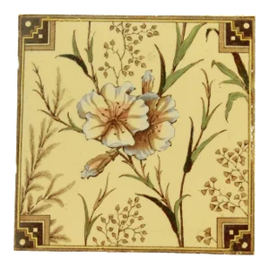 1887-1888 T. G. & F. Booth Aesthetic Movement English Victorian Tile With Flowers