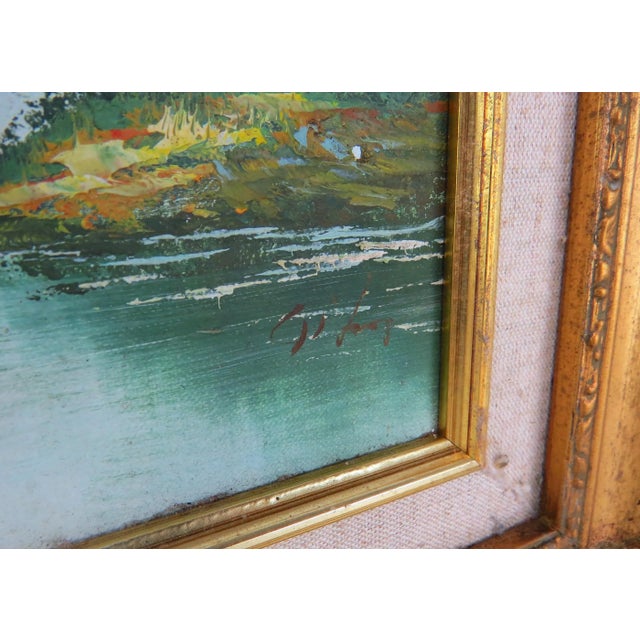Paint Vintage Oil on Board Realism Landscape in Gilt Frame - Artist Signed For Sale - Image 7 of 10