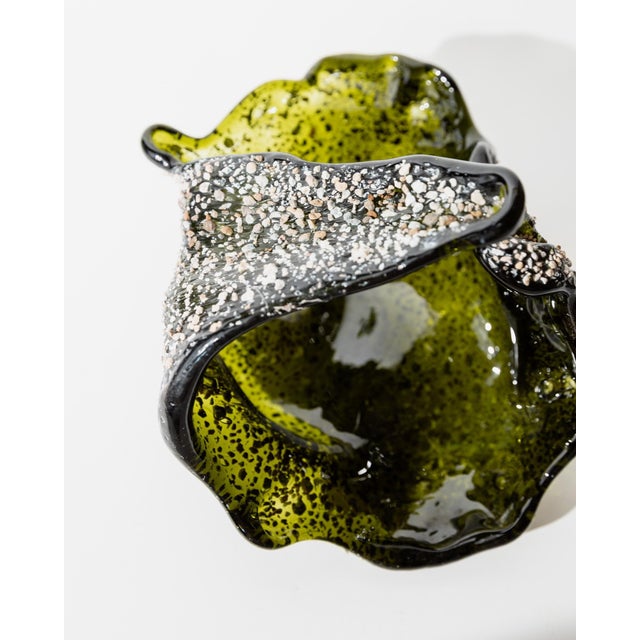 Vintage Italian Dark Green Murano Glass Bowl with Decorative Stone Inlays, 1980s For Sale - Image 10 of 12