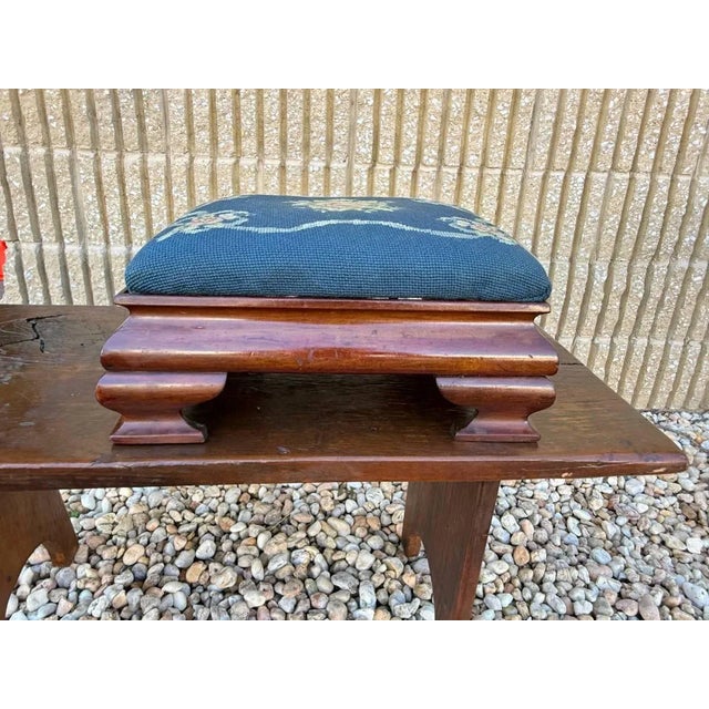 Antique American Empire Mahogany Flower Needlepoint Small Ottoman For Sale - Image 9 of 9