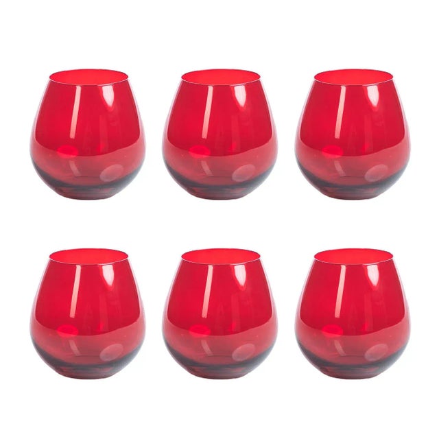 Luster Red Stemless All Purpose Glasses, Set of 6 For Sale - Image 4 of 4