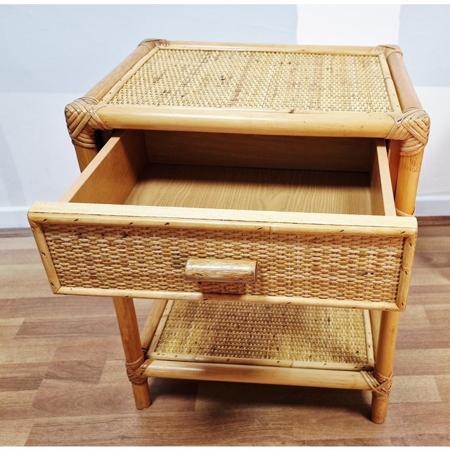 Mid-Century Modern Bamboo and Wicker Bedside Tables, Italy, 1970s, Set of 2 For Sale - Image 10 of 18