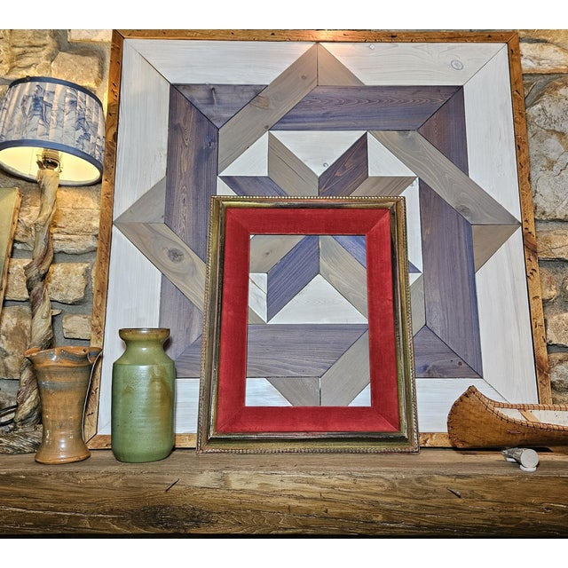 Stunning, gently used, classic red velvet and painted solid pine convex picture frame. The wood is painted in elegant...