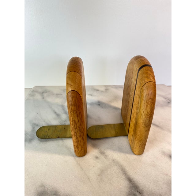 Mid-Century Modern Mid-Century Modern Rounded White Oak & Brass Bookends - A Pair For Sale - Image 3 of 9