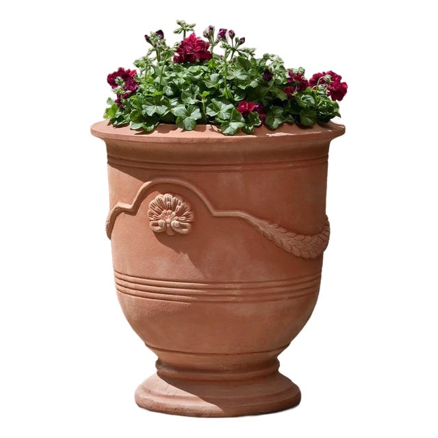 Coquille Anduze Urn Orange Terra Cotta Planters, Set of 3 For Sale