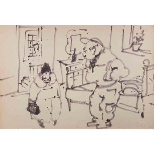 Black market drawing realized by Mino Maccari in 1950s. Hand signed lower right. Very good condition. This piece is...