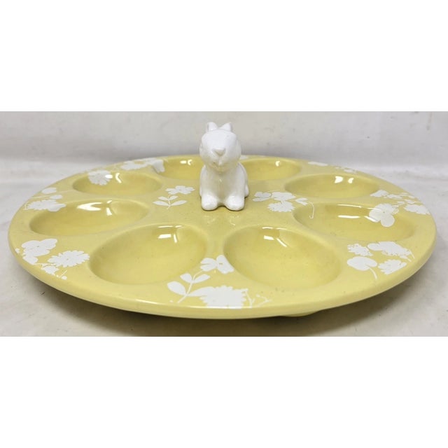 Mid-Century Modern Vintage Yellow White Floral Bunny Rabbit Deviled Egg Plate For Sale - Image 3 of 6