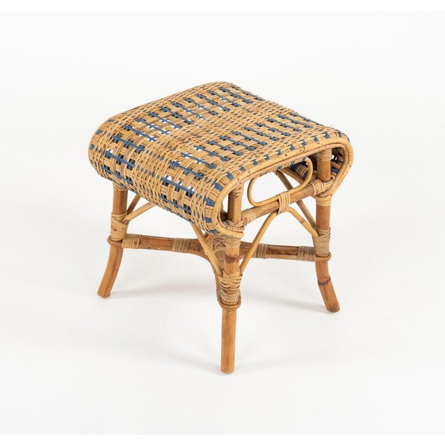 Wood Mid-Century Rattan and Bamboo Stool, 1960s For Sale - Image 7 of 17