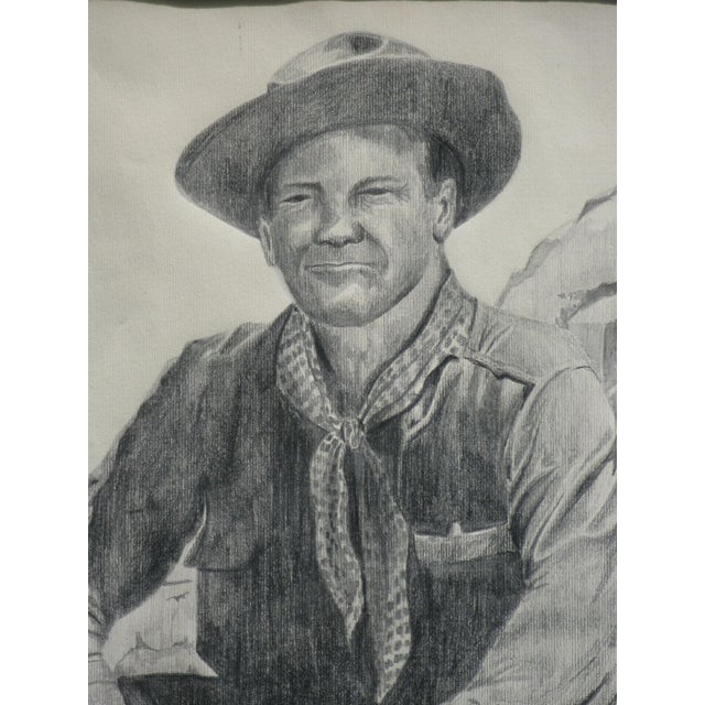 PENCIL DRAWING Western Cowboy Art Original Vintage Signed Daria Kingman For Sale - Image 4 of 10