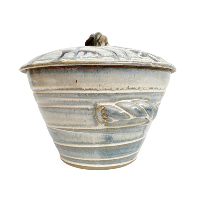 Boho Chic 1990s Artisan Wheel Thrown Casserole Bowl With Lid For Sale - Image 3 of 10