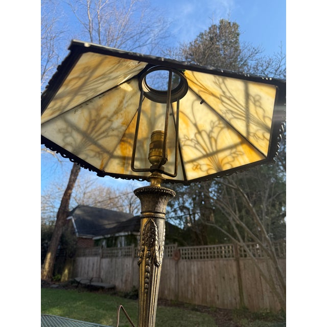 Early 20th Century American Art Nouveau Caramel Slag Glass Lamp For Sale - Image 10 of 18