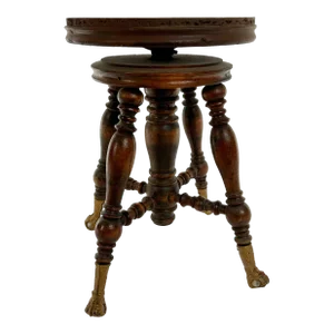 1900s Antique Victorian Style Wood Piano Stool