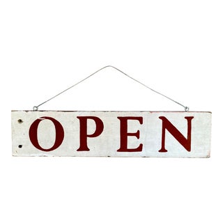 Vintage 1990s Double Sided Wood "Open" Sign For Sale