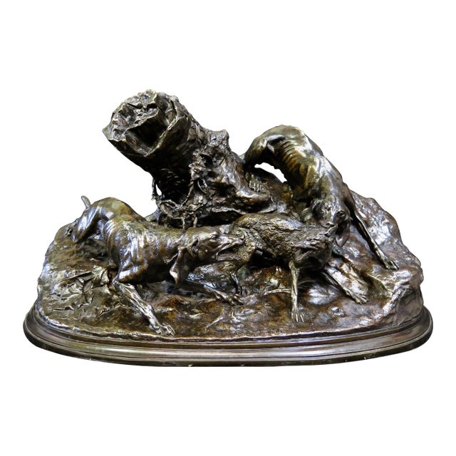 Mid 19th Century Fox Hunting, bronze by P J Mene For Sale