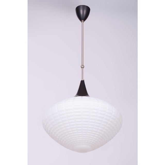 Metal Mid-Century Chandelier in Chromed Steel and Opaline Glass, Czech, 1960s For Sale - Image 7 of 12