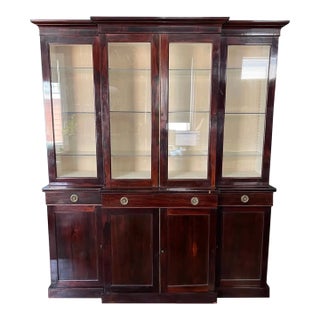 19th Century English Rosewood Breakfront Bookcase With Hidden Drawers For Sale
