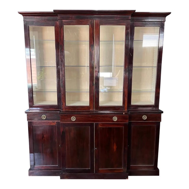 19th Century English Rosewood Breakfront Bookcase With Hidden Drawers For Sale