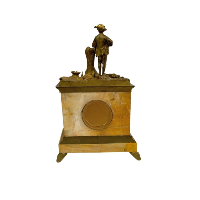 Clock Antique Marble With Sculpture and Brass Accent Mantel French Decor For Sale - Image 9 of 11