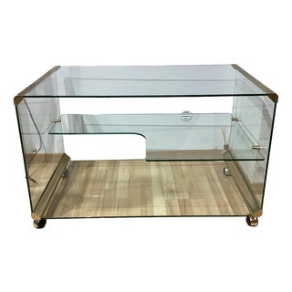 Brass and Crystal Mobile Bar Trolley by Pierangelo Gallotti for Gallotti & Radice, 1970s For Sale