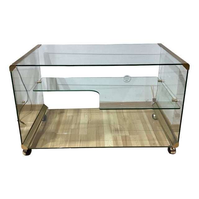 Brass and Crystal Mobile Bar Trolley by Pierangelo Gallotti for Gallotti & Radice, 1970s For Sale