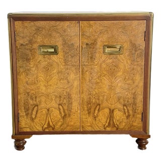 Vintage Burlwood and Brass Campaign Cabinet by Baker For Sale
