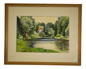J. Richard, Riverside, 1975, Watercolour, Framed
