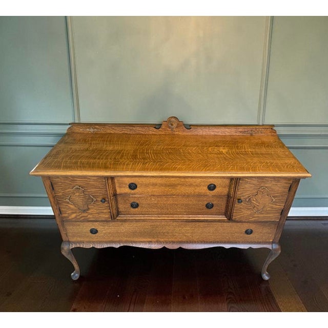 Antique Tiger Oak Buffet Entryway Console For Sale - Image 10 of 11