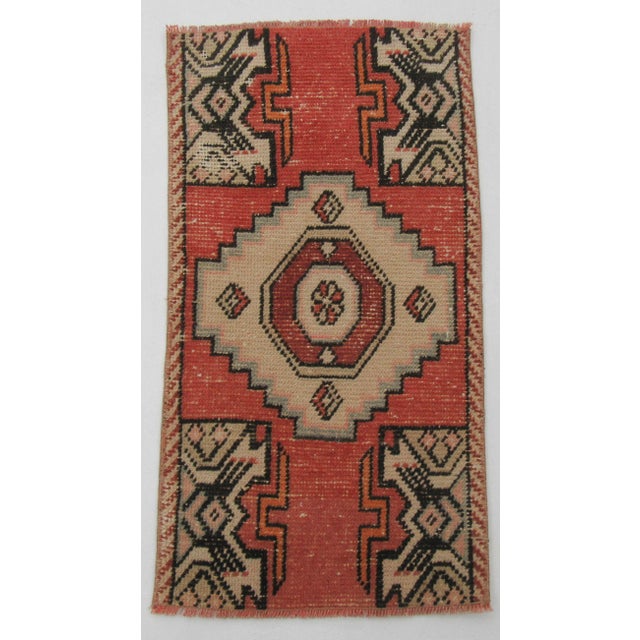 Vintage Wool Mini Rug For Sale - Image 4 of 4