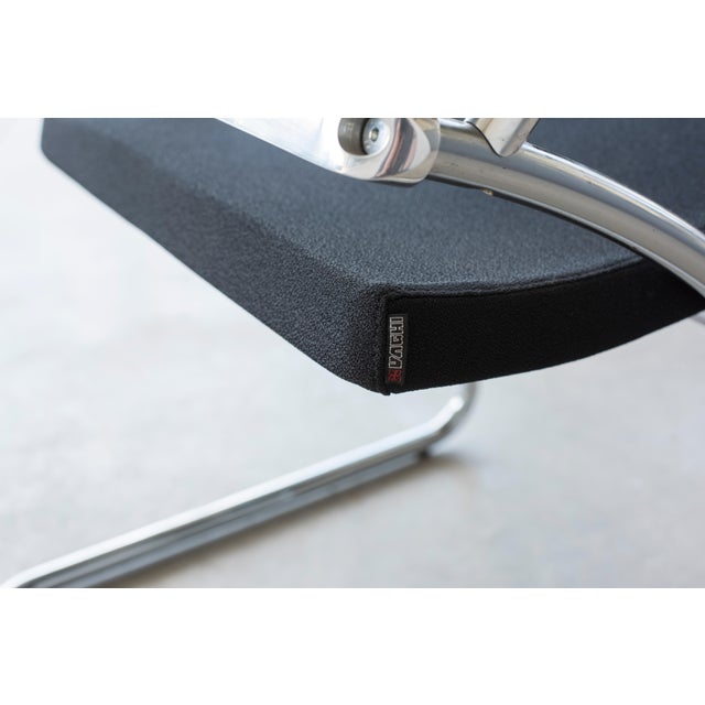 Technical Chromed Steel Desk Armchairs with Black Upholstery, 1980s, Set of 8 For Sale - Image 10 of 17