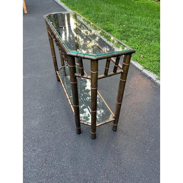Faux Bamboo Bronze Metal and Glass Sofa Table For Sale - Image 9 of 18