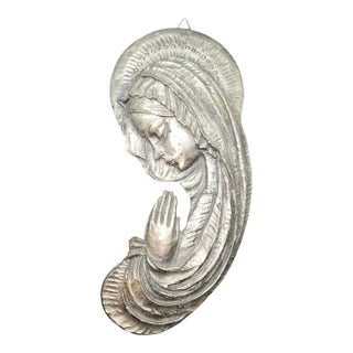 Vintage Handmade Metal/Pewter, Heavy Virgin Mary Wall Plaque, Signed For Sale
