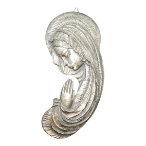 Vintage Handmade Metal/Pewter, Heavy Virgin Mary Wall Plaque, Signed