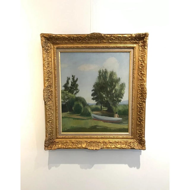 Swiss painter and designer born in 1880. Died in 1954. Work on canvas Golden plaster moldings frame 70 x 62 x 6 cm This...