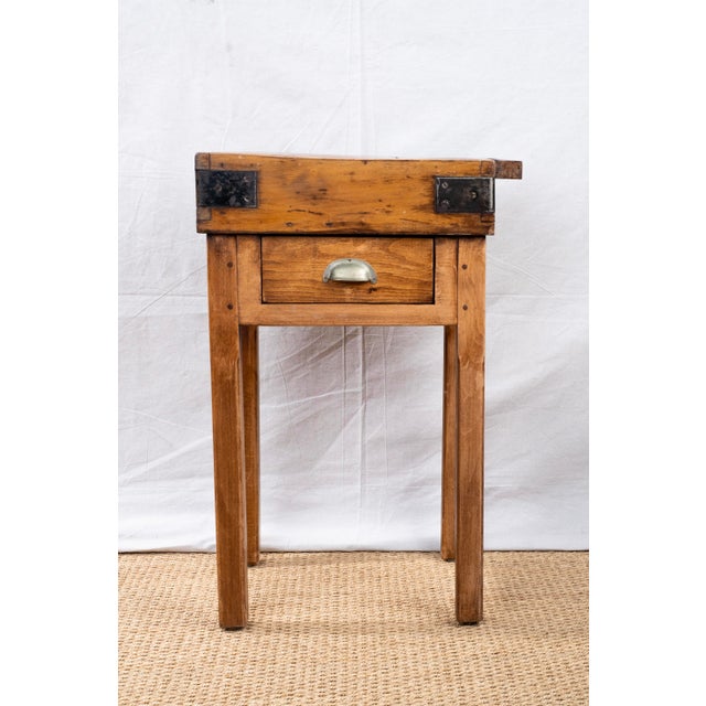 French Provincial Small Antique French Butcher's Block Table For Sale - Image 3 of 12