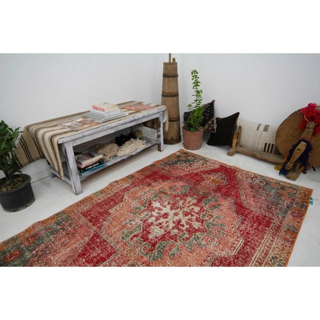 Distressed Vintage Turkish Rug- 4′4″ × 6′8″ For Sale In Los Angeles - Image 6 of 7