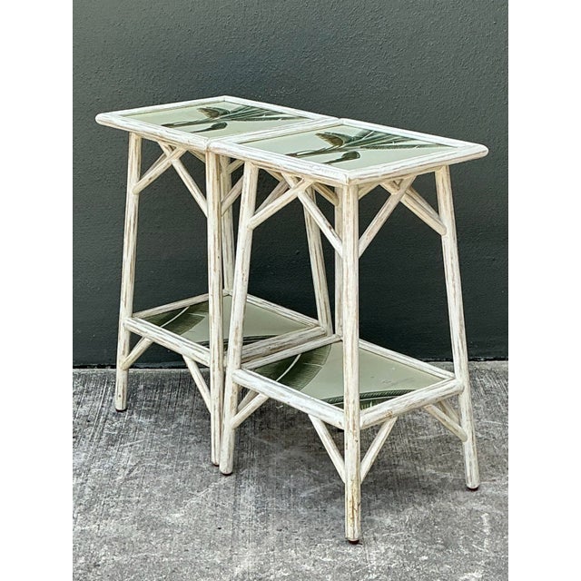 Vintage Hand Painted Palm Side Tables - A Pair For Sale - Image 11 of 12