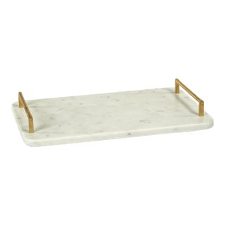 Kavala 14.75" Long Marble Tray with Gold Metal Handles For Sale