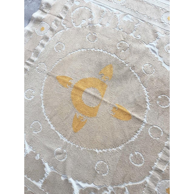 Tan Suzani Wall Tapestry - Neutral Tan Uzbek Tablecloth For Sale - Image 8 of 9