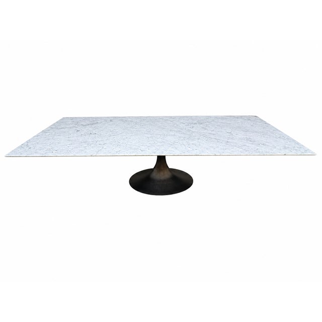 Light Gray Rh Aero Stone Rectangular Dining Table – 120" | Italian Carrara Marble Top | Cast Iron Pedestal Base For Sale - Image 8 of 18