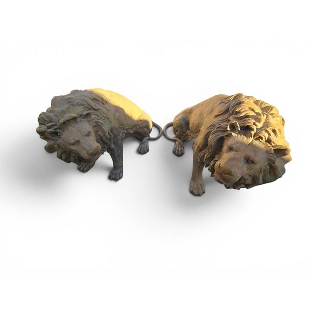 Pair of Monumental Patinated Bronze Lions, Naples, 1980s Impressive pair of monumental bronze lions crafted in Naples,...