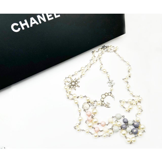 Chanel Silver CC Opal Moon Star Pastel Bead 2 Strand Necklace *Marked 17 *Made in France *Comes with the original box and...