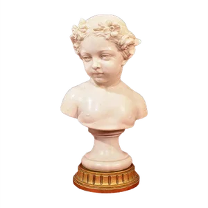 Antique Marble Statue, Bust of Young Girl with Flower Wreath, 19th-Century
