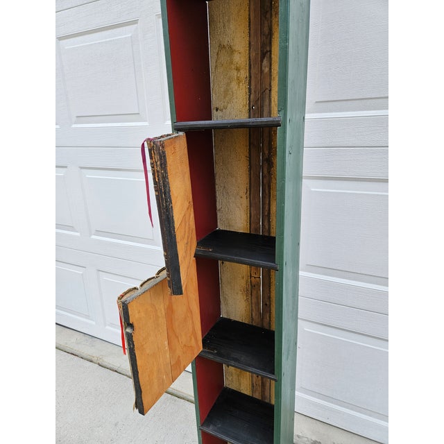 Green Folk Art Bookcase or Etagere With Faux Book Front Cabinets For Sale - Image 9 of 16