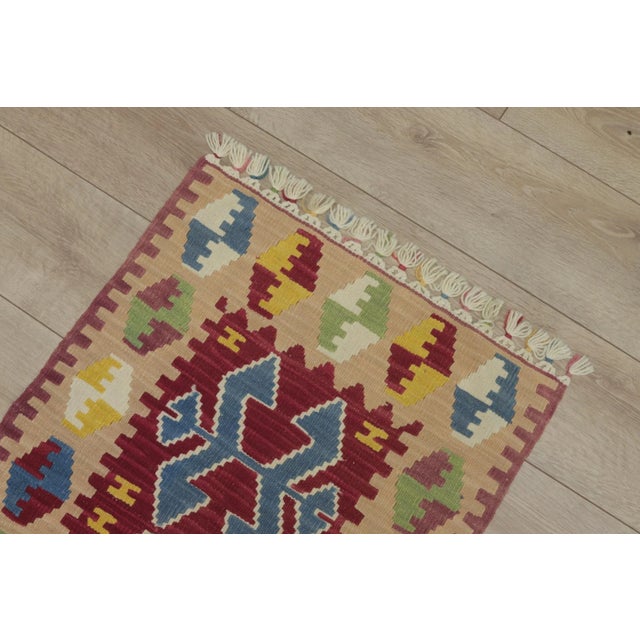 Beige 1960s Tribal Style Geometric Colorful Cappadocia Kilim Rug For Sale - Image 8 of 13