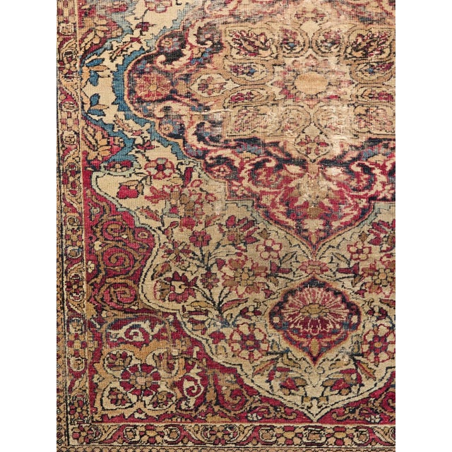 19th-Century Persian Kerman Lavar Area Rug, Handwoven Floral Pattern, Ivory & Red, 4’ X 5’ For Sale - Image 9 of 12