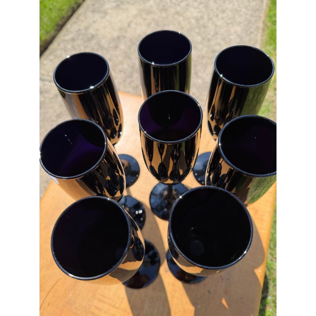 Glass 1960s Libby Crystal Black Amethyst Champagne Glasses - Set of 8 For Sale - Image 7 of 12