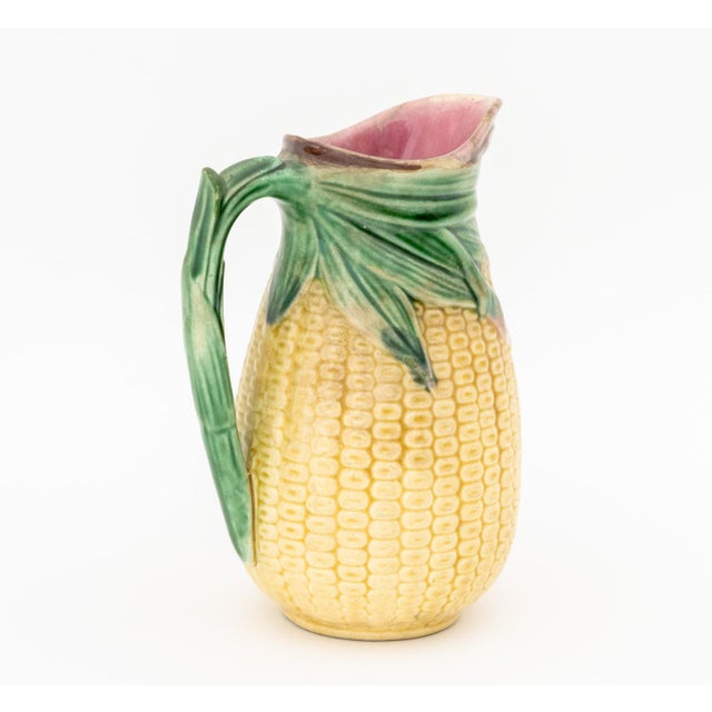 English Majolica Corn Pitcher and Vases, 3 Pieces For Sale - Image 12 of 14