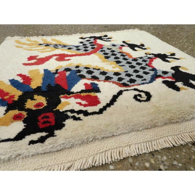Galerie Shabab Collection Mid-20th Century Handmade Chinese Art Deco Pictorial Dragon Throw Rug For Sale - Image 4 of 4