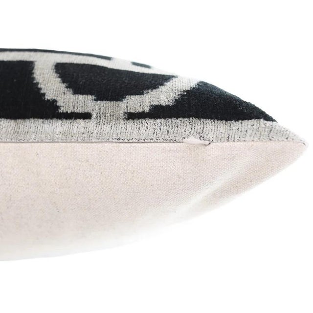 Luxury Black & White Geometric Velvet Pillow 16x24 – Handmade Silk Lumbar Cushion For Sale In San Francisco - Image 6 of 8