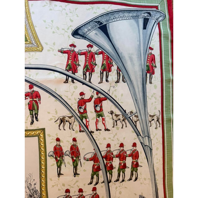 Campaign Hermes Sonneurs De Trompe Silk Scarf 1961 Designed by Françoise De La Perriere For Sale - Image 3 of 12